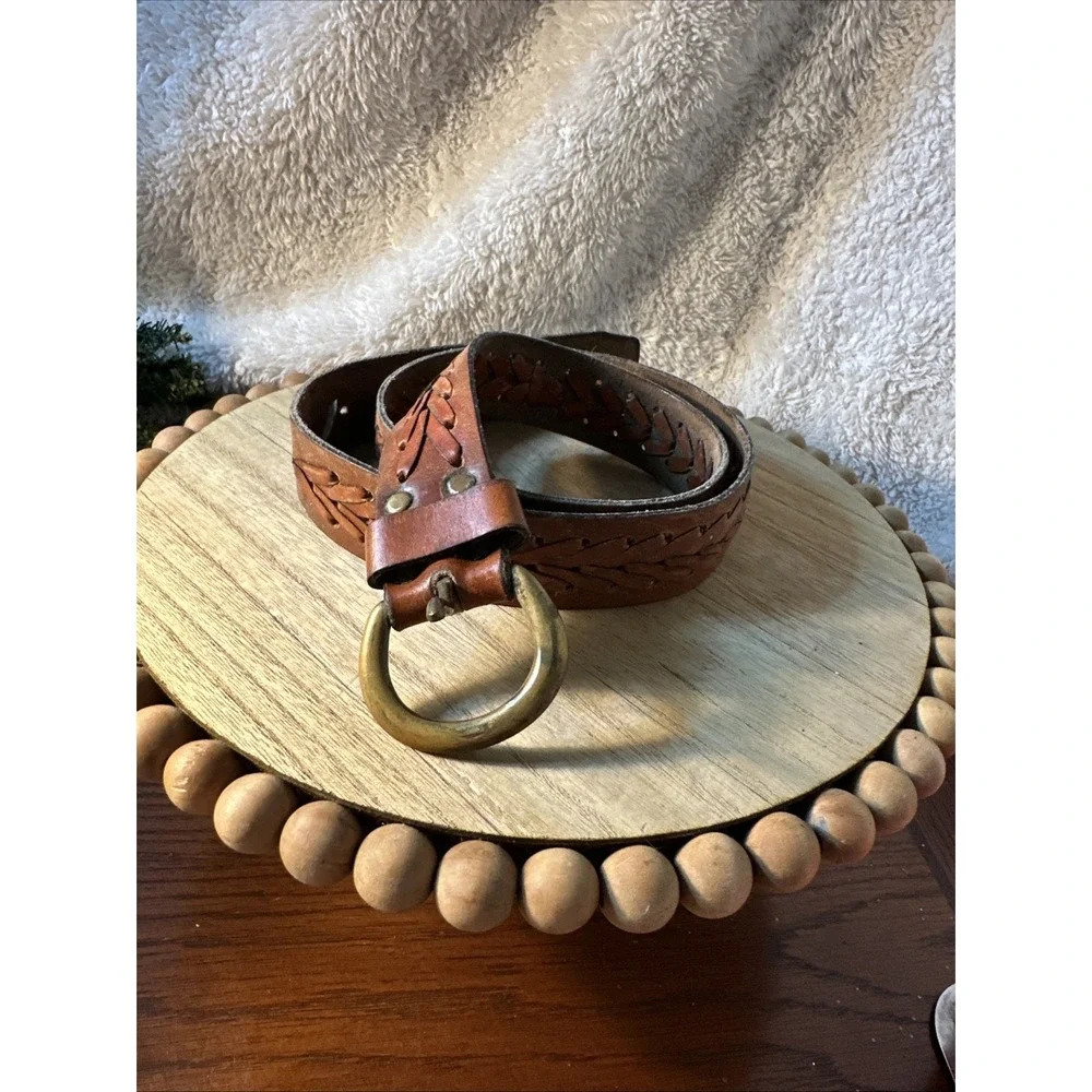 Vintage Braided Brown Leather Belt Sz 40